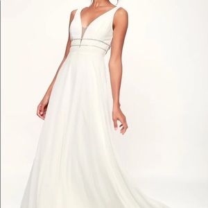 Lulus Rhinestone Beaded Deep V Wedding Dress